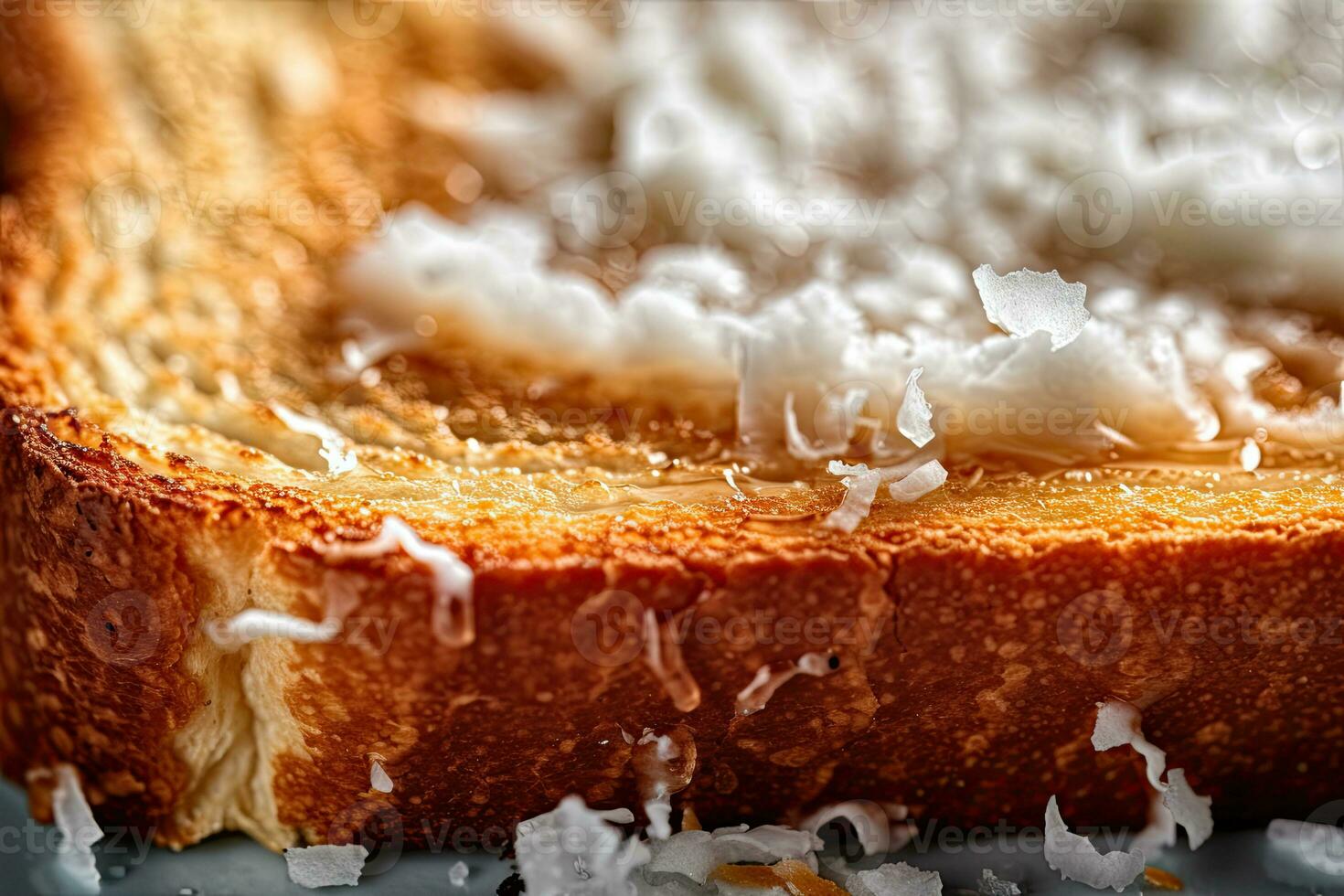 Coconut toast, macro shot of a fresh breakfast with Dripping Honey, AI Generated photo