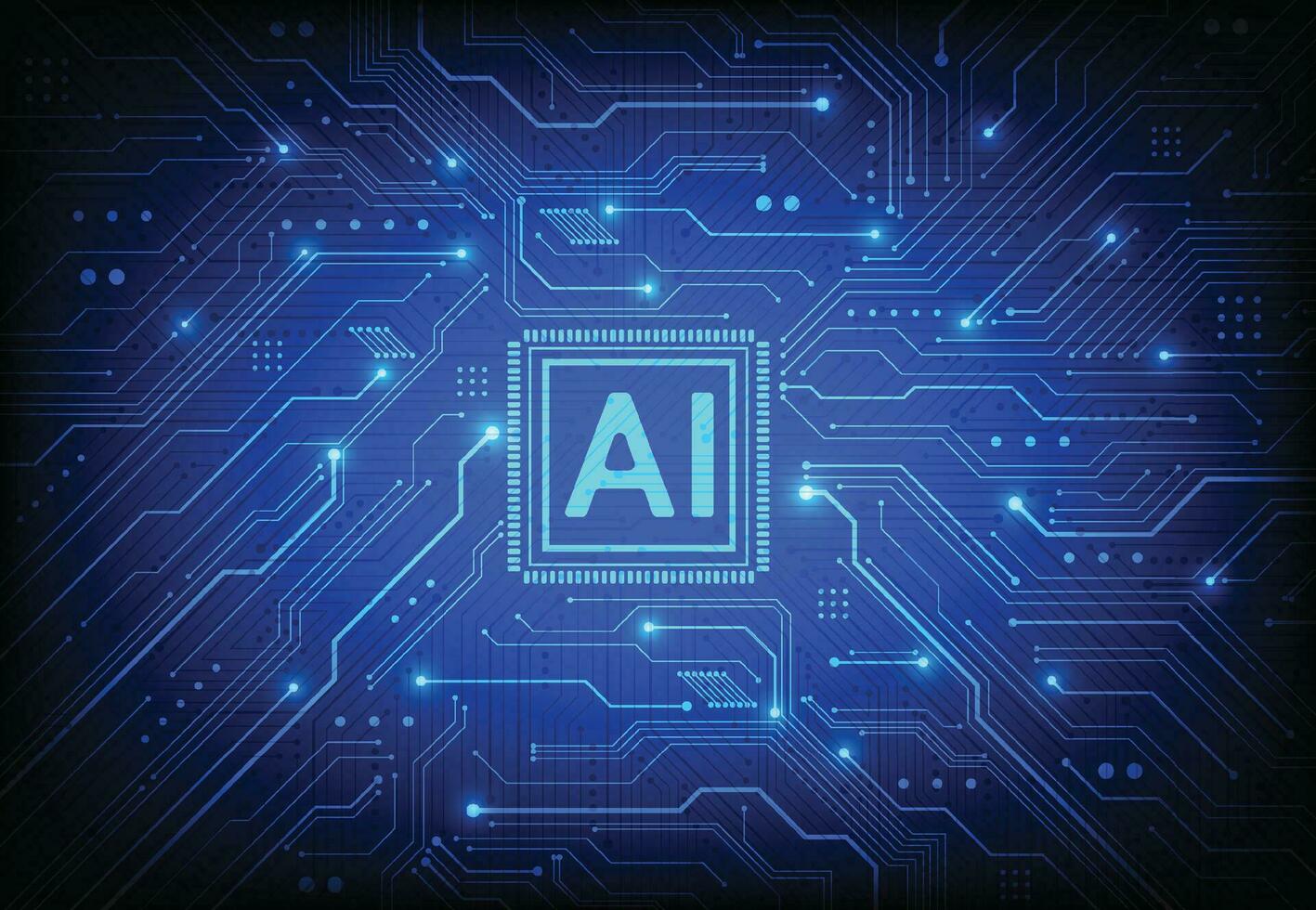 Artificial intelligence chipset on circuit board in futuristic concept technology artwork for web, banner, card, cover. Vector illustration