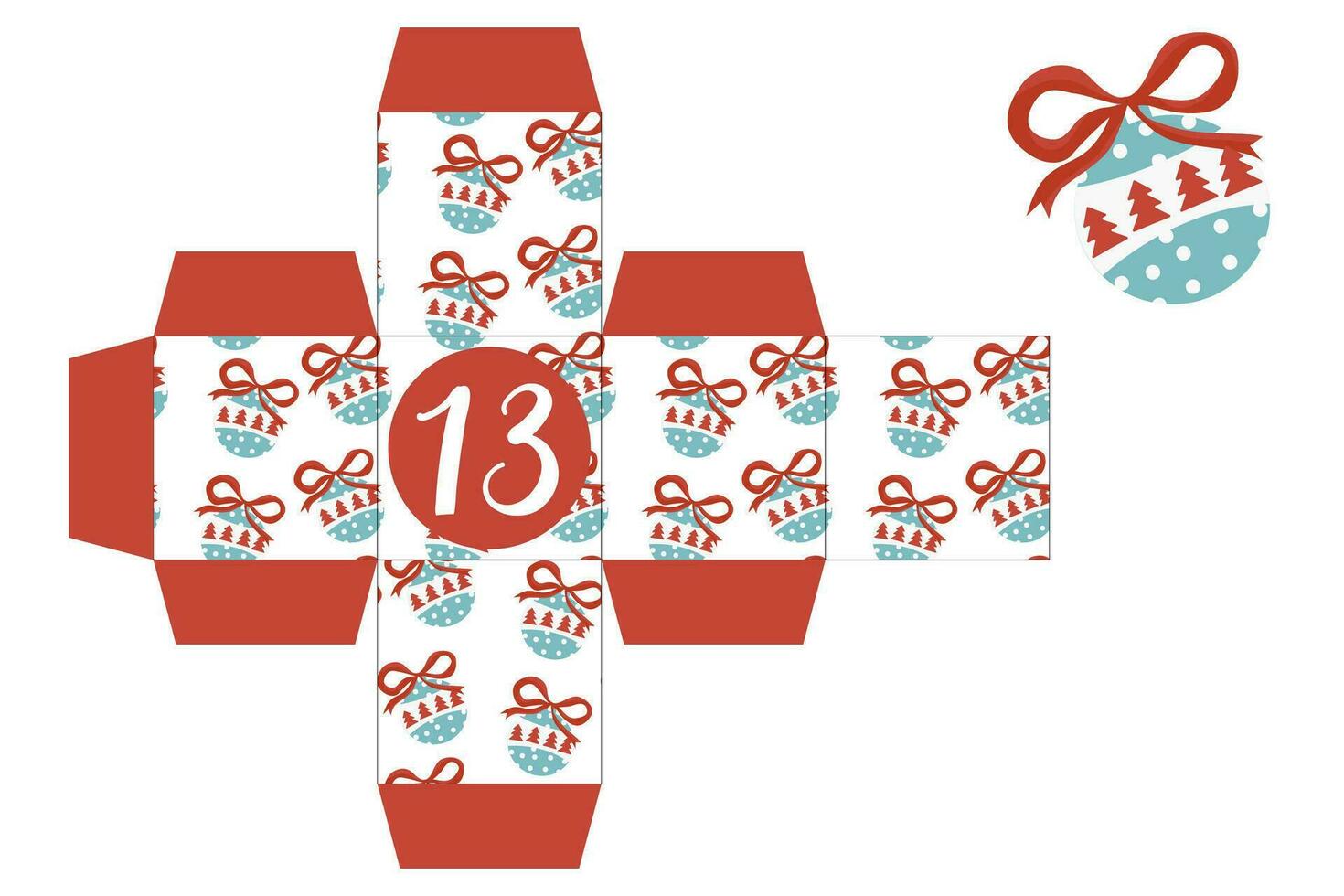 Advent Calendar Printable Gift Box. Gift box printable template. New Year and Christmas concept. Number 13 vector