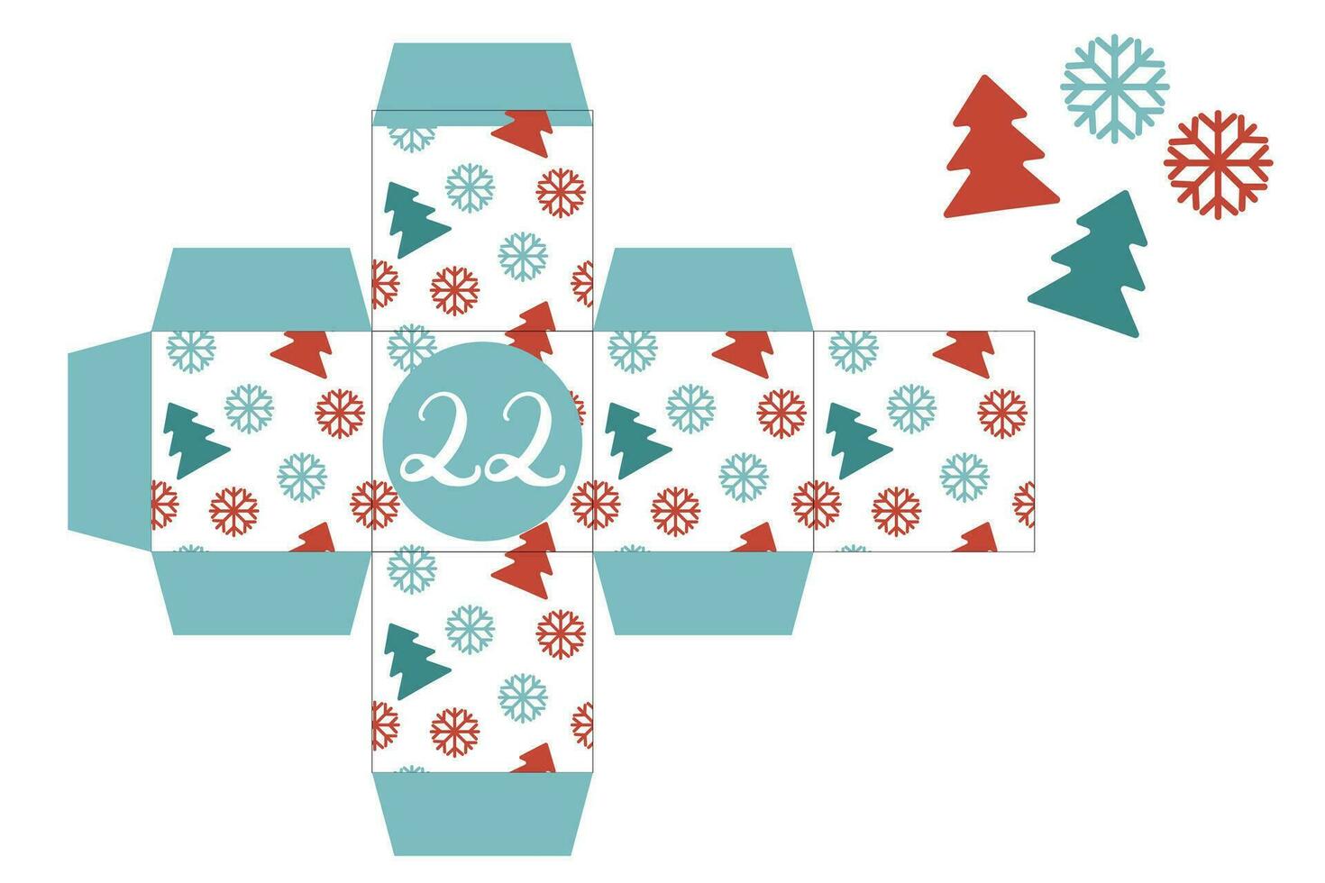 Advent Calendar Printable Gift Box. Gift box printable template. New Year and Christmas concept. Number 22 vector