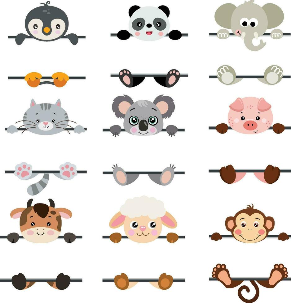 Set of cute animals with blank signboard vector