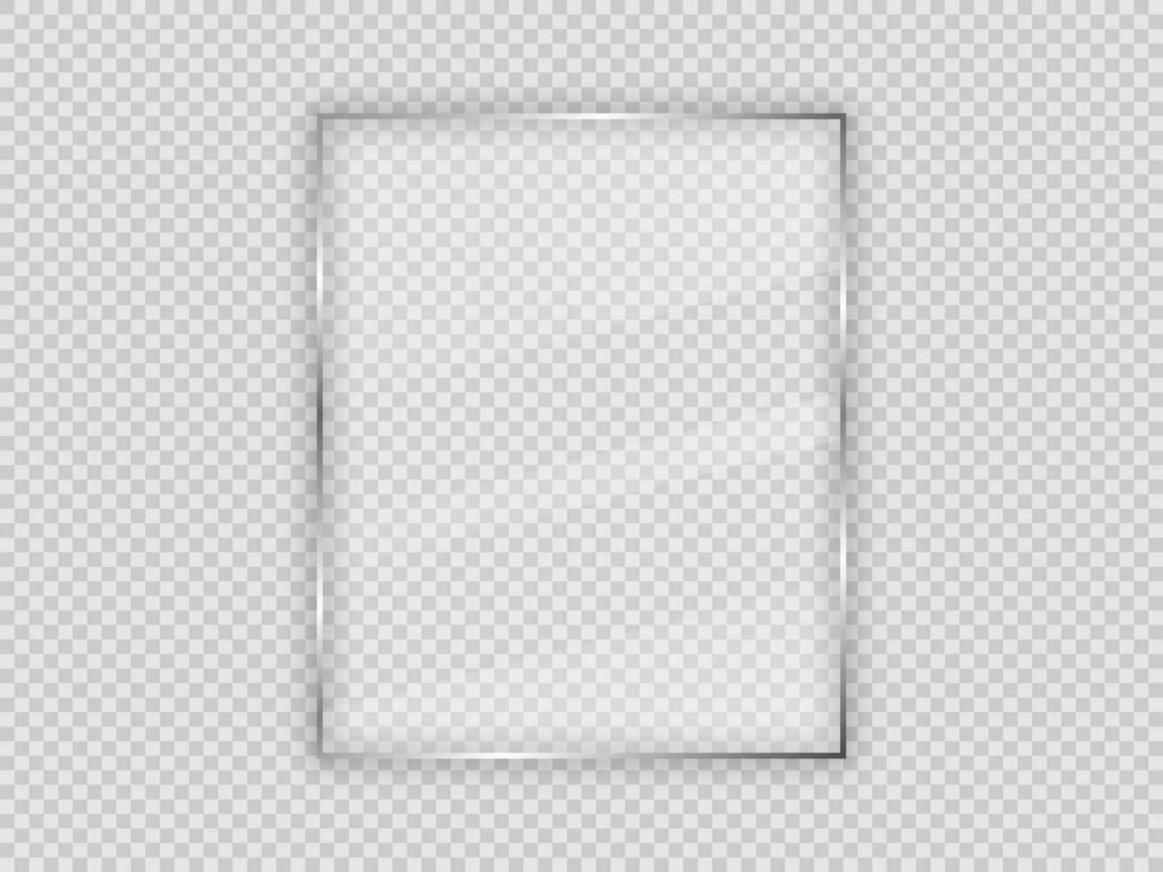 Glass plate in vertical frame isolated on background. Vector illustration.