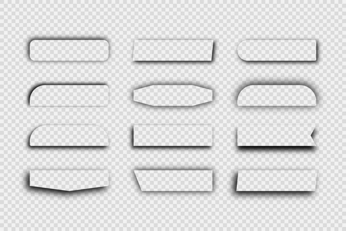 Dark realistic shadow. Set of twelve rectangular shadows isolated on background. Vector illustration.