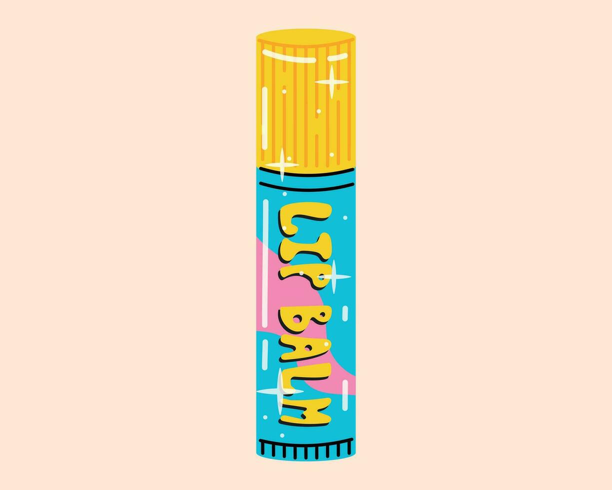Funny girlish hygienic lipstick. Vector isolated cartoon lip balm.