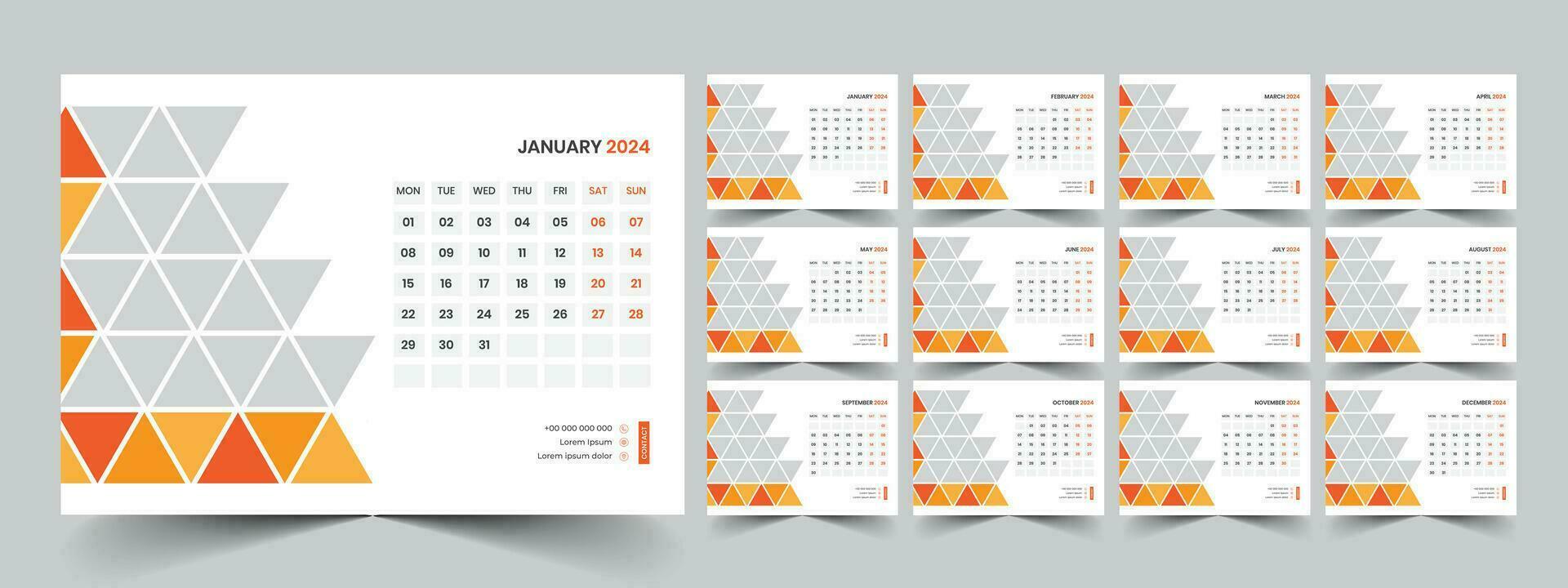 Calendar 2024 planner corporate template design set. Week starts on Monday. template for annual calendar 2024 vector