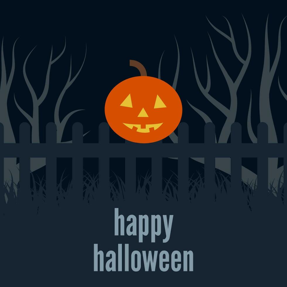 Pumpkin head on the fence at night. Vector background for Halloween