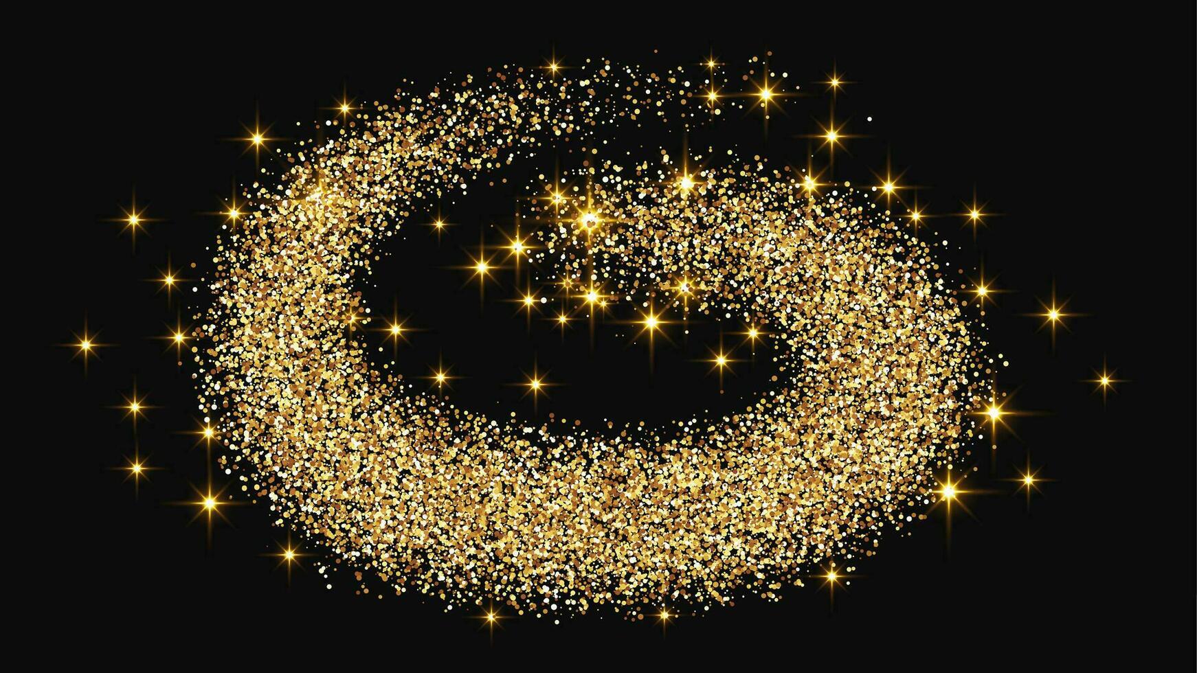 Gold glittering confetti wave and stardust. vector