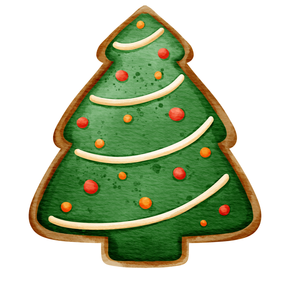 Isolated cute christmas tree gingerbread cookie in watercolor style and transparent background png