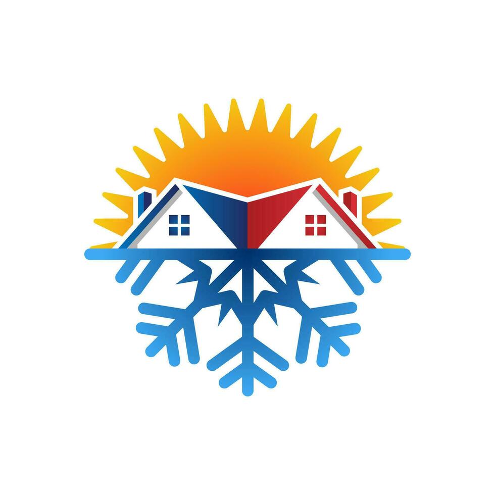 House sun and snowflake symbol Heating Cooling HVAC Logo vector