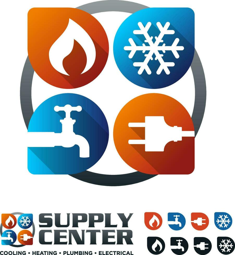 calefacción enfriamiento eléctrico plomería equipo y Servicio logo icono vector concepto