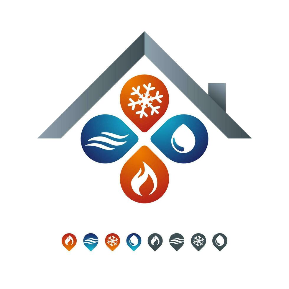 Residential Air Heating Cooling Electrical Plumbing Service Logo Design Concept vector