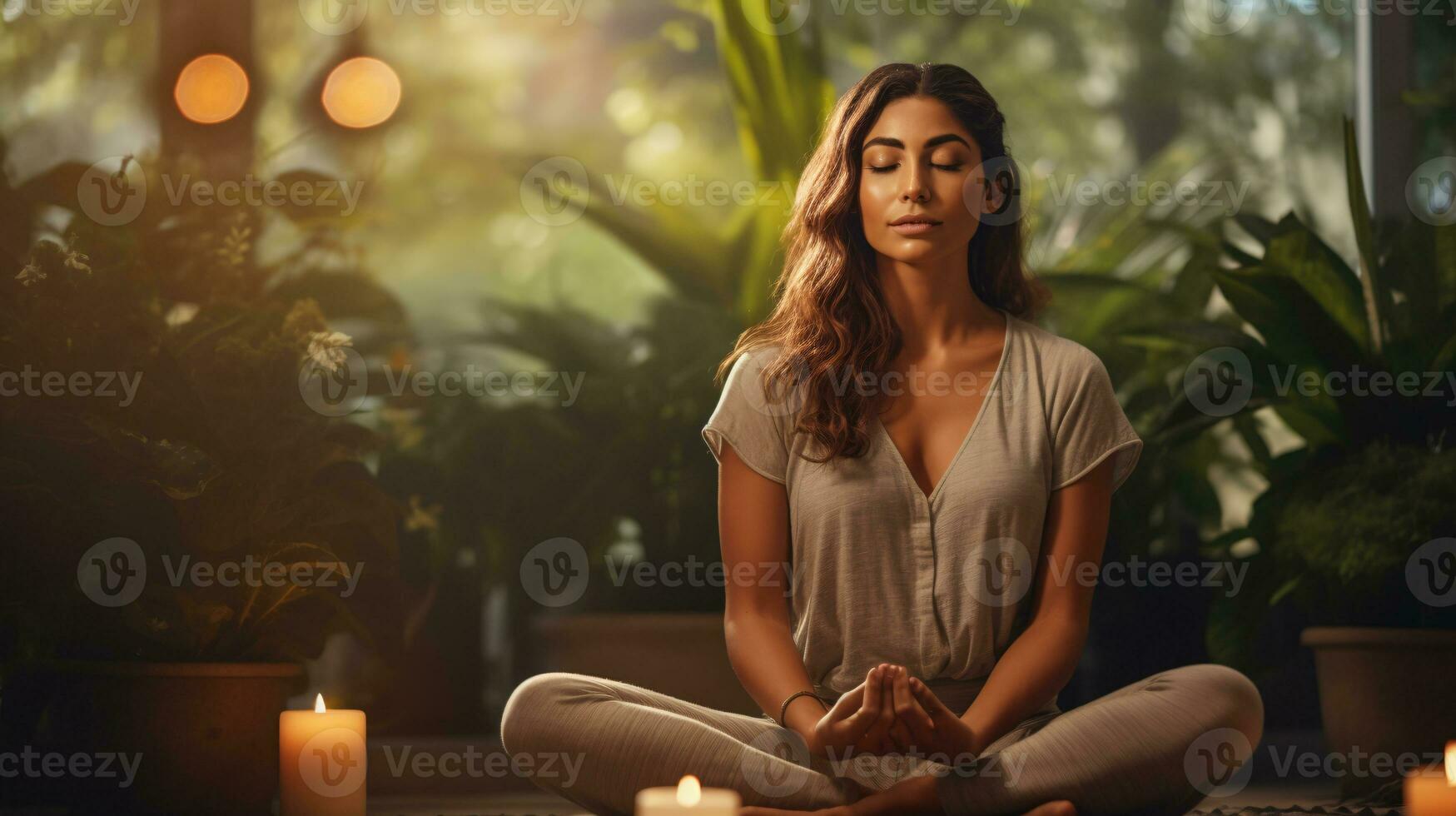 Serene Individual Embracing Mindfulness Surrounded by Lush Greenery and Symbols of Self-Care AI Generative photo