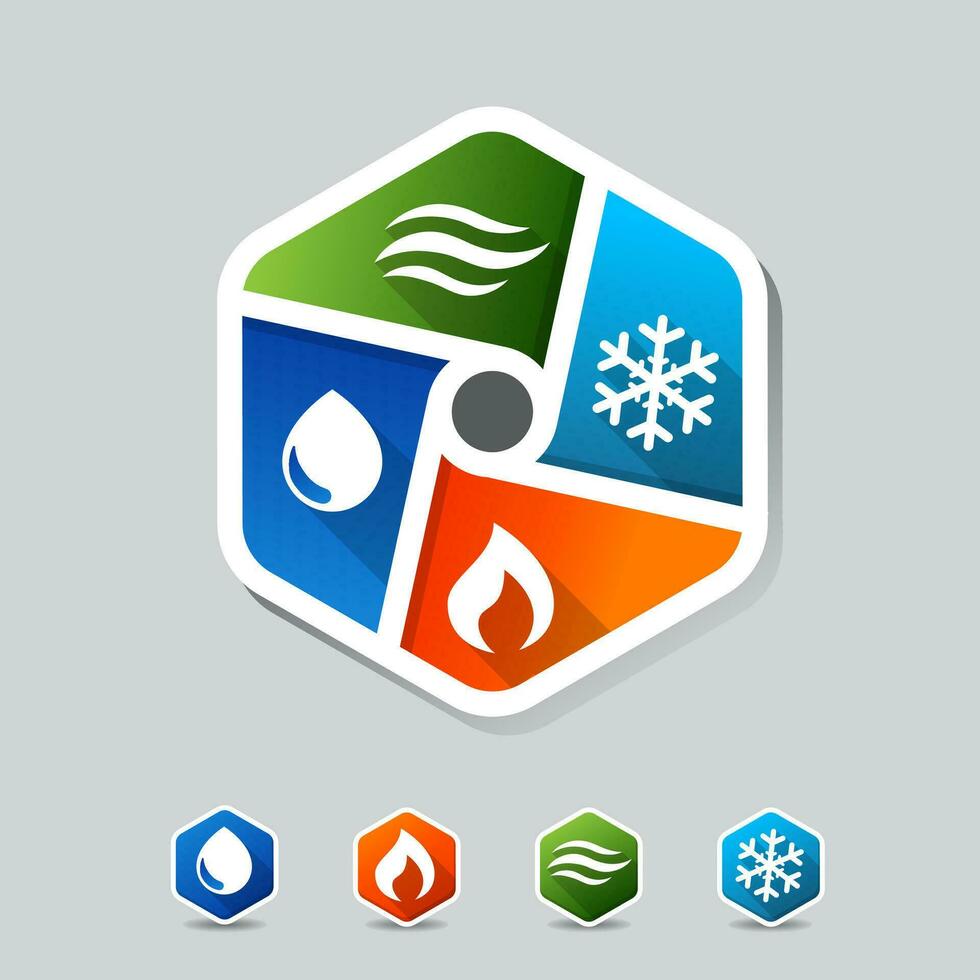 Ventilating, Air Conditioning, Heating, Plumbing Logo with Hexagon icon button vector