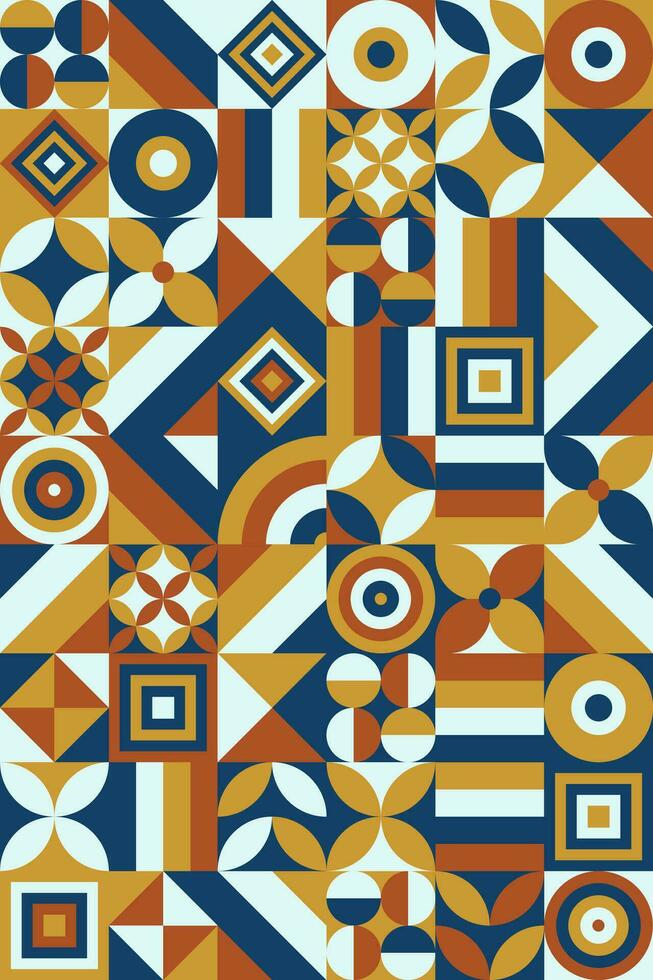 Seamless pattern with abstract geometric shapes. Bauhaus with retro color background. Modern style texture. vector