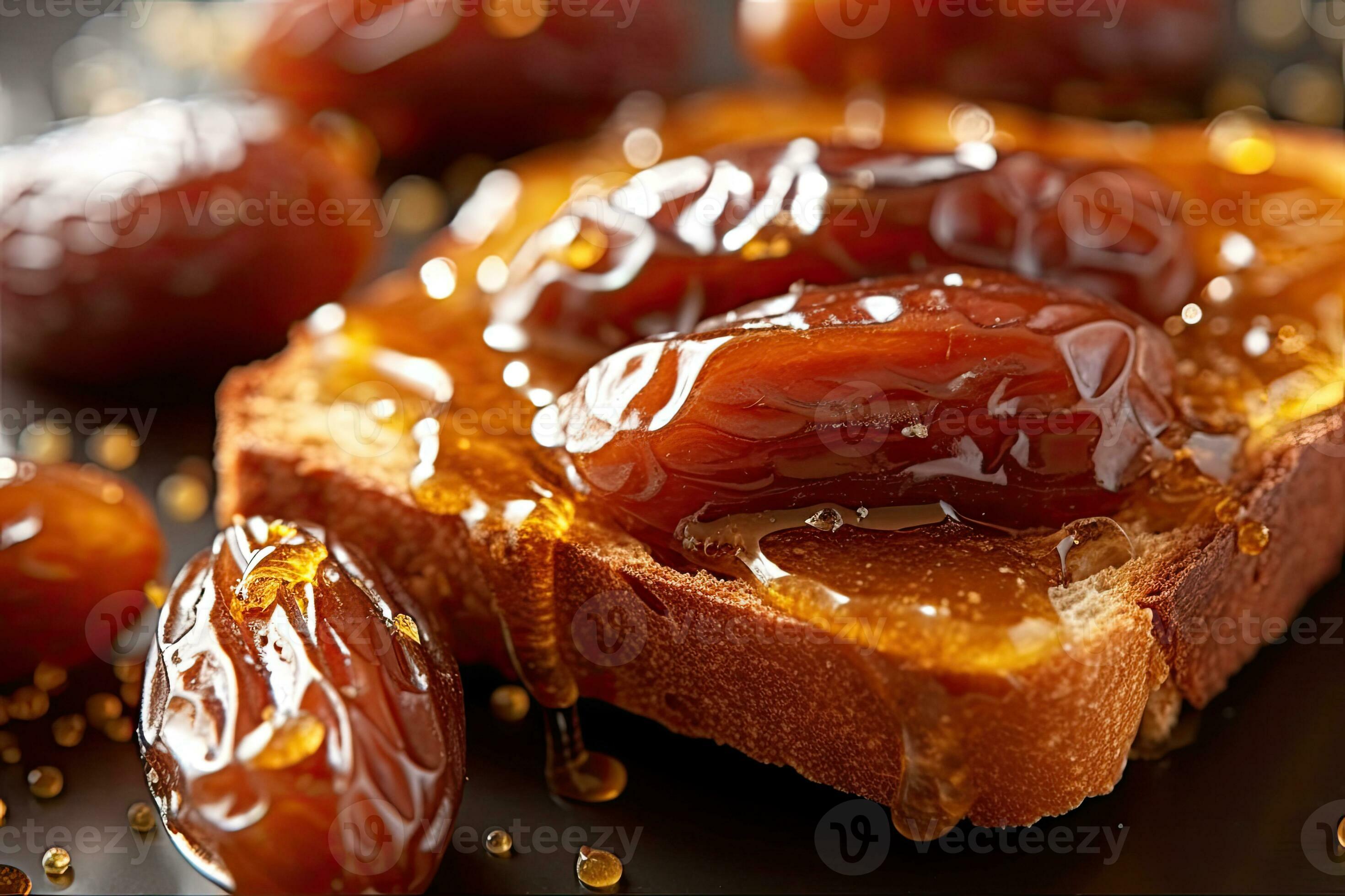 Saudi Arab Dates toast, macro shot of a fresh breakfast with Dripping