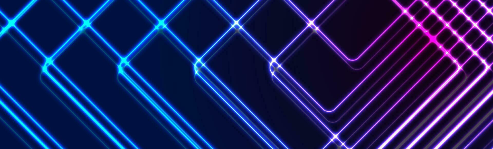 Blue ultraviolet glowing neon lines abstract tech banner vector