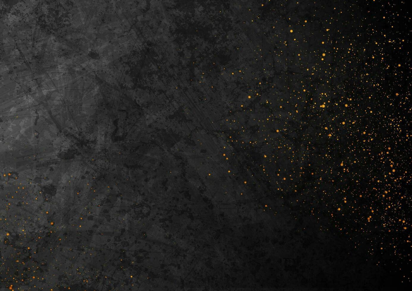 Black grunge texture background with golden particles vector