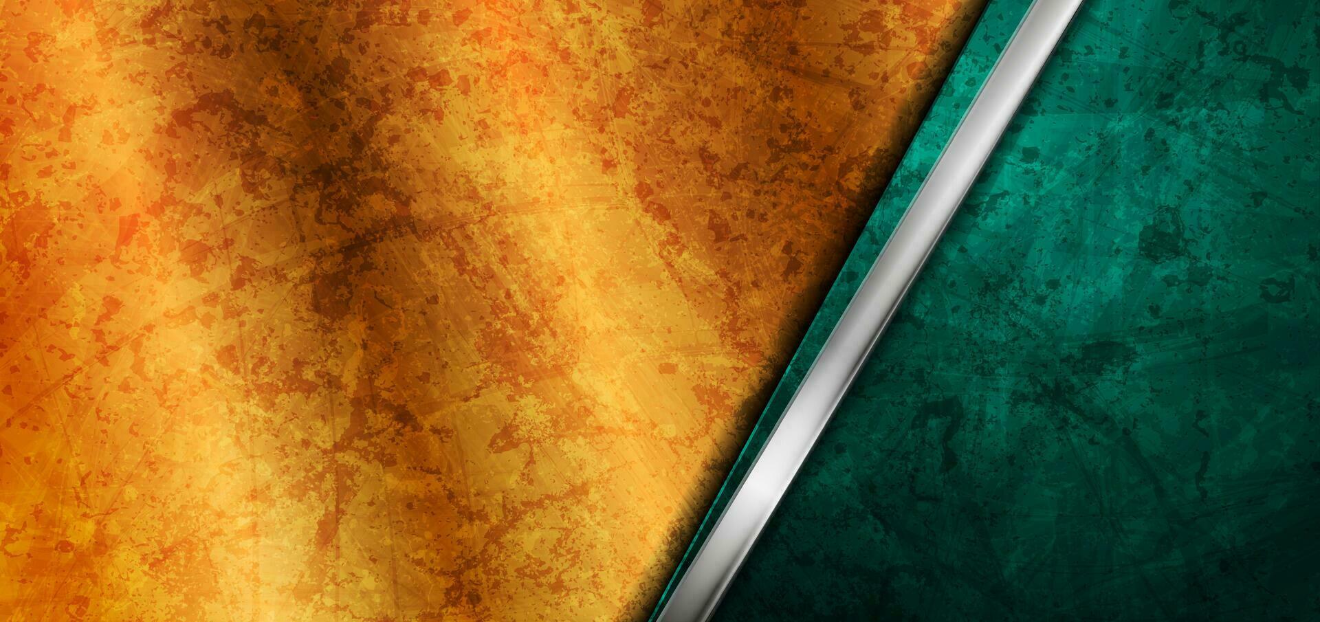 Green and golden grunge abstract background with metallic stripe vector