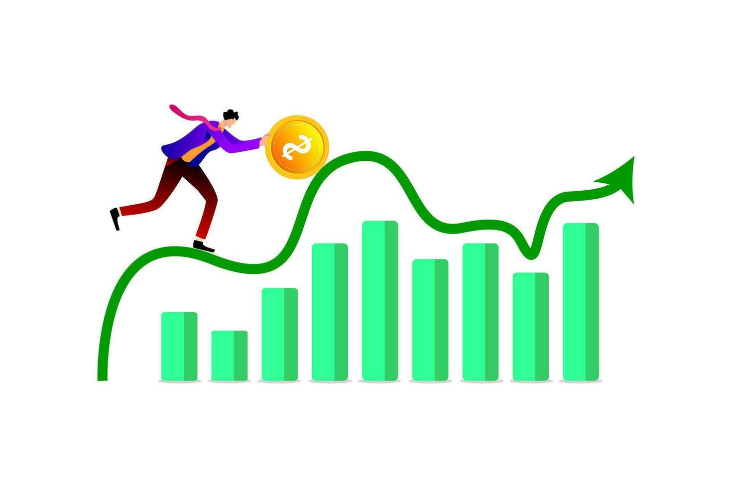Compound interest exponential growth, investing earning profit, wealth management or savings, pension fund growing in long term investment concept, vector