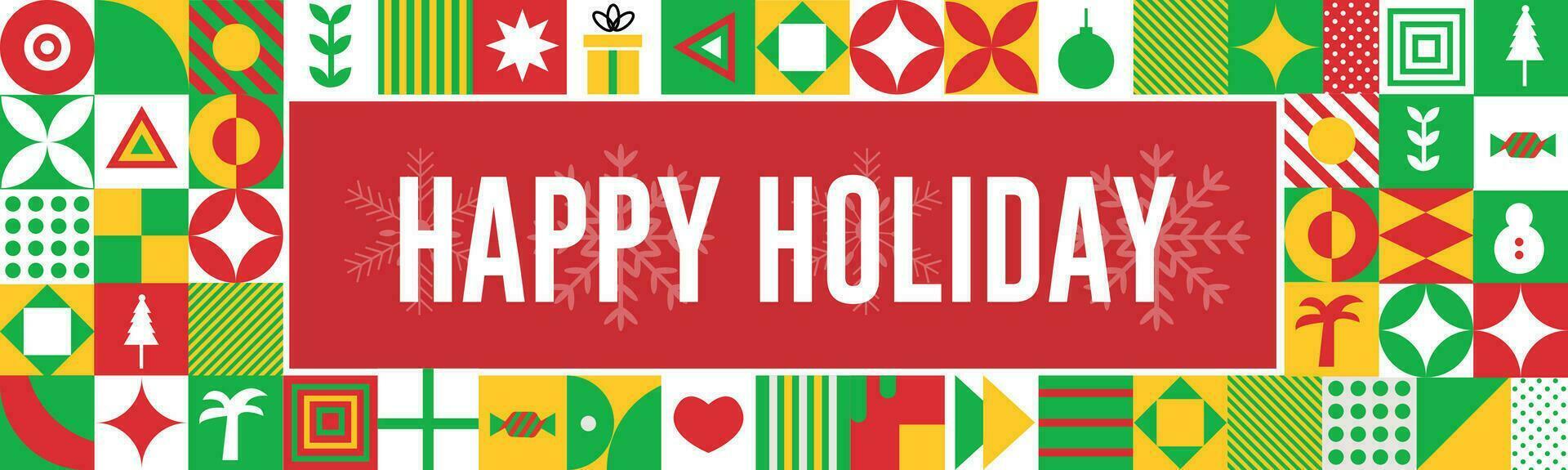 Happy holidays banner with text calligraphy background and geometric abstract retro modern colorfull design. vector