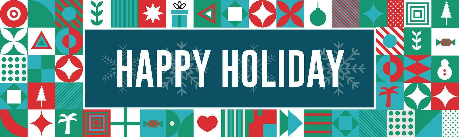 Happy holidays banner with text calligraphy background and geometric abstract retro modern colorfull design. vector