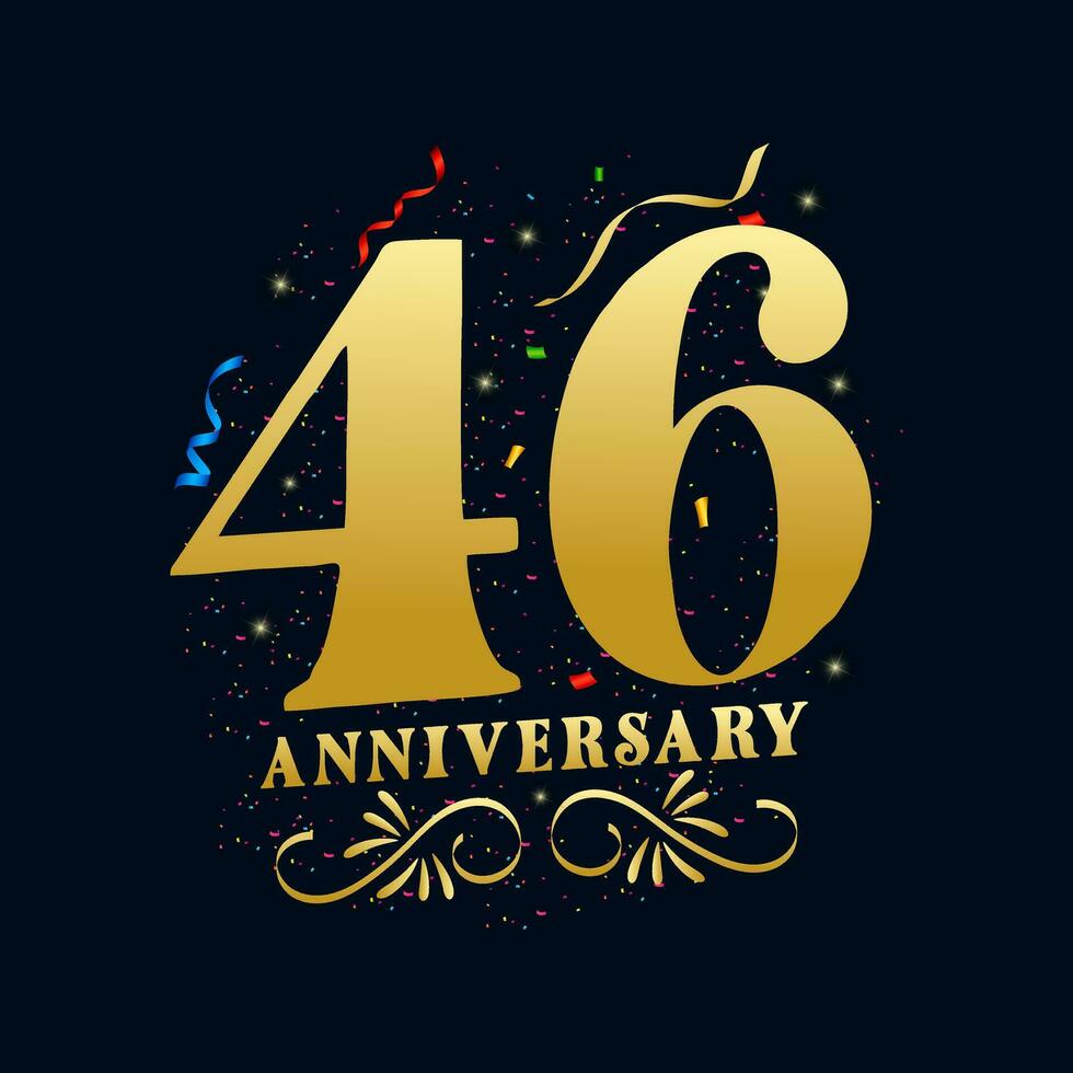 46 Anniversary luxurious Golden color 46 Years Anniversary Celebration Logo Design Template vector