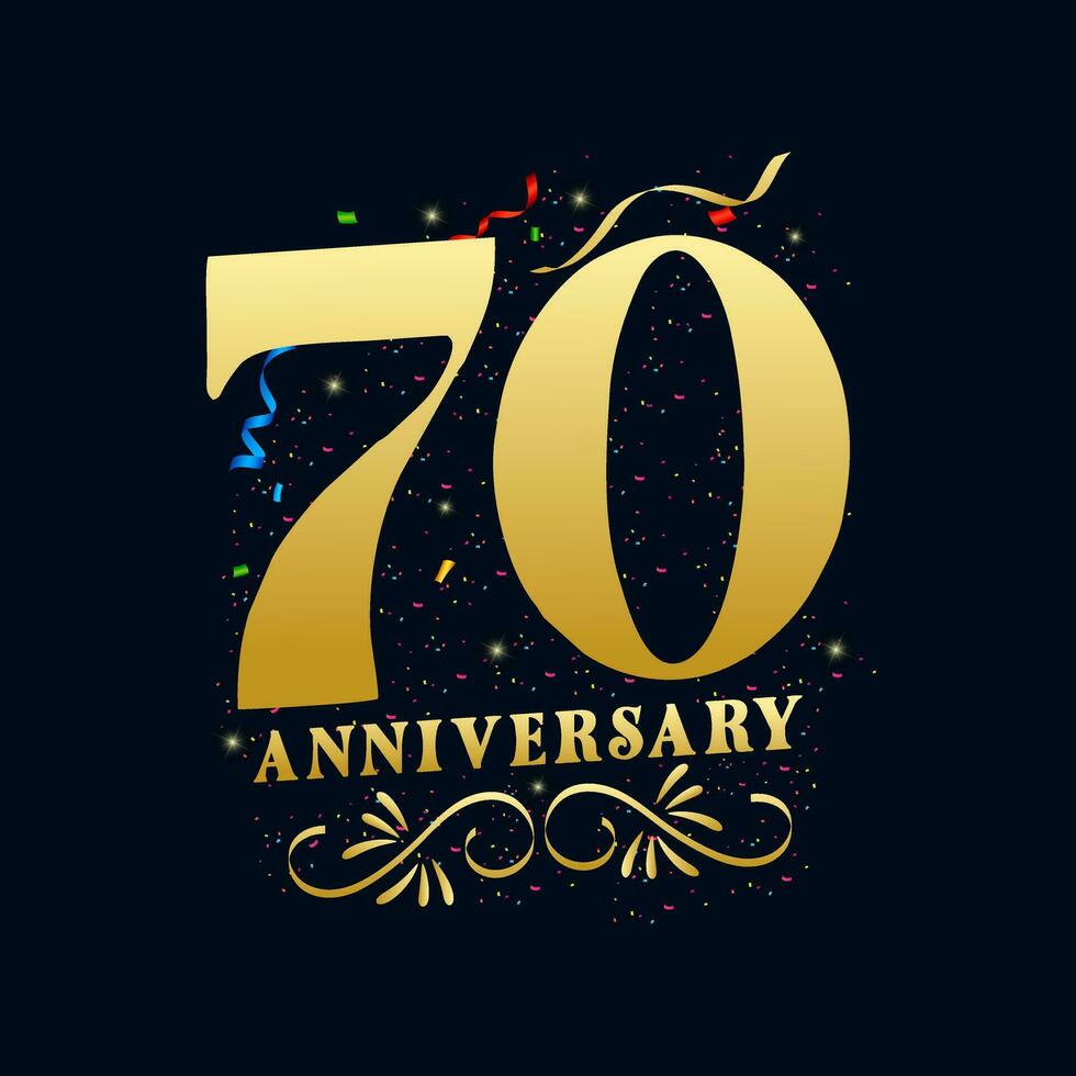70 Anniversary luxurious Golden color 70 Years Anniversary Celebration Logo Design Template vector