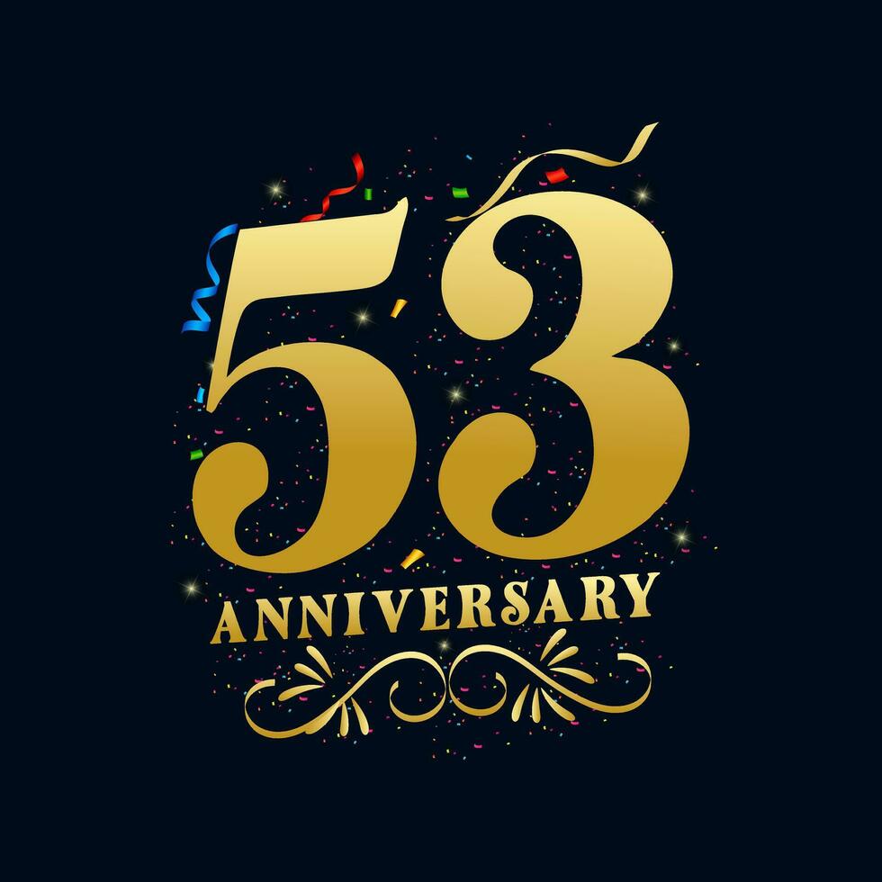 53 Anniversary luxurious Golden color 53 Years Anniversary Celebration Logo Design Template vector
