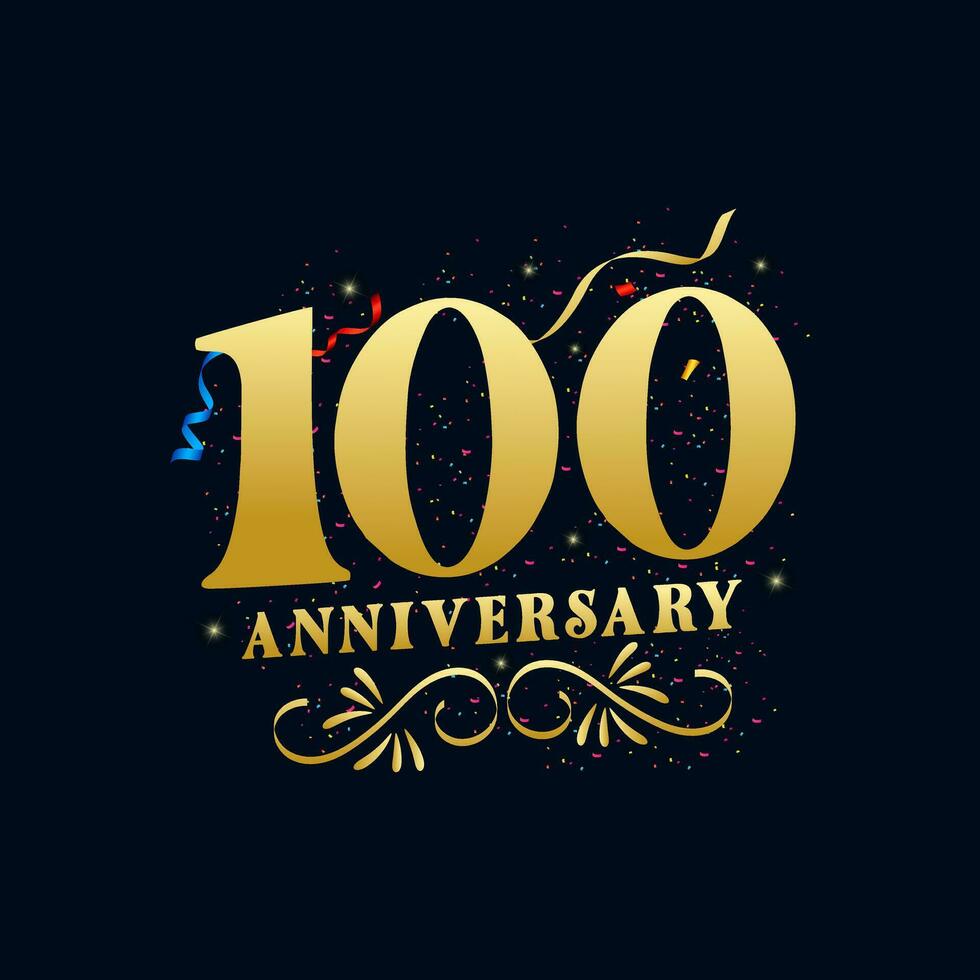 100 Anniversary luxurious Golden color 100 Years Anniversary Celebration Logo Design Template vector