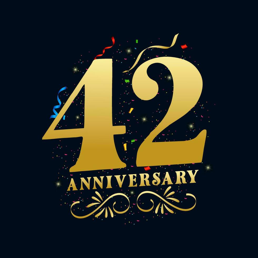 42 Anniversary luxurious Golden color 42 Years Anniversary Celebration Logo Design Template vector