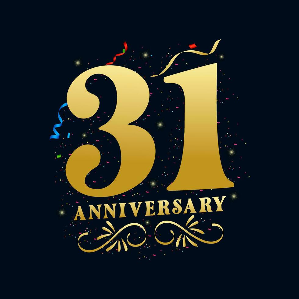 31 Anniversary luxurious Golden color 31 Years Anniversary Celebration Logo Design Template vector