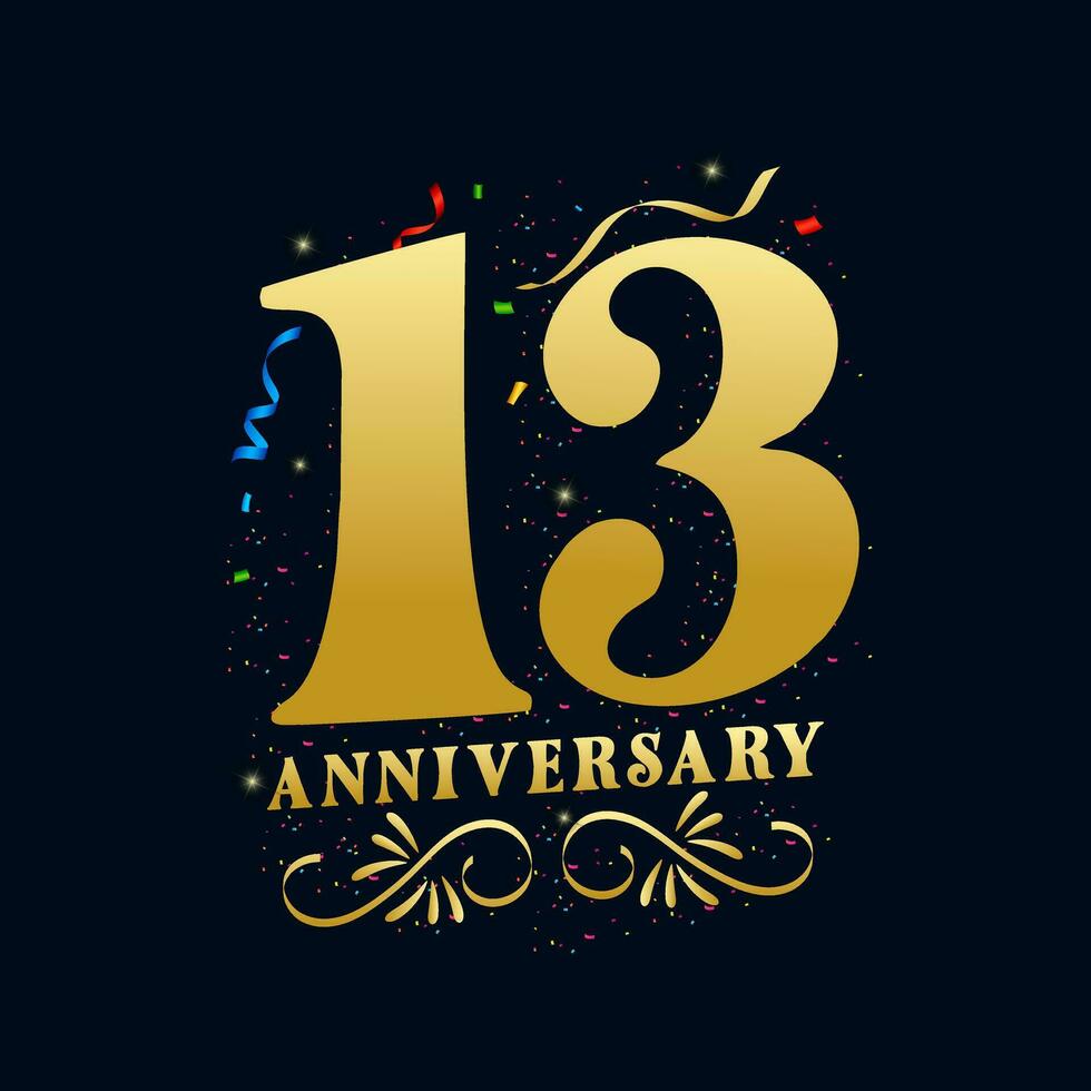 13 Anniversary luxurious Golden color 13 Years Anniversary Celebration Logo Design Template vector