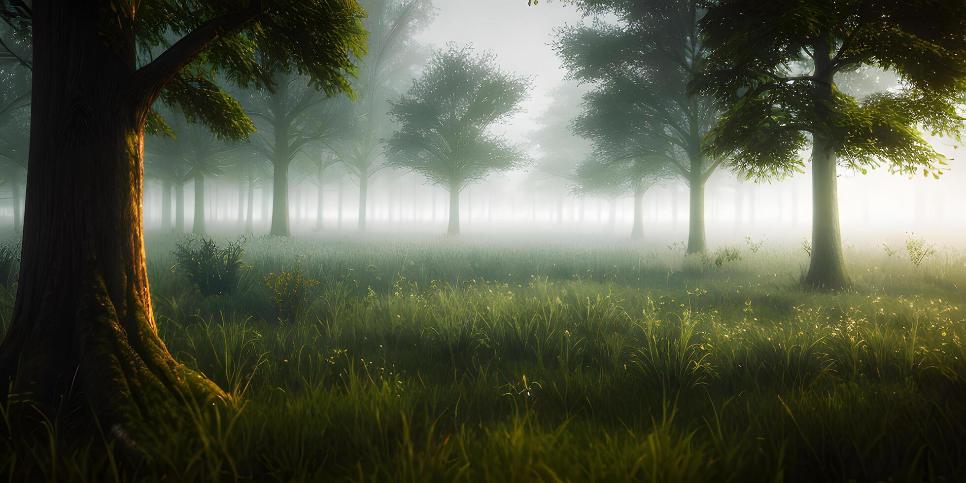 árbol paisaje antecedentes clasificado maravilloso brumoso modelo de arboles en el bosque. ai generativo foto