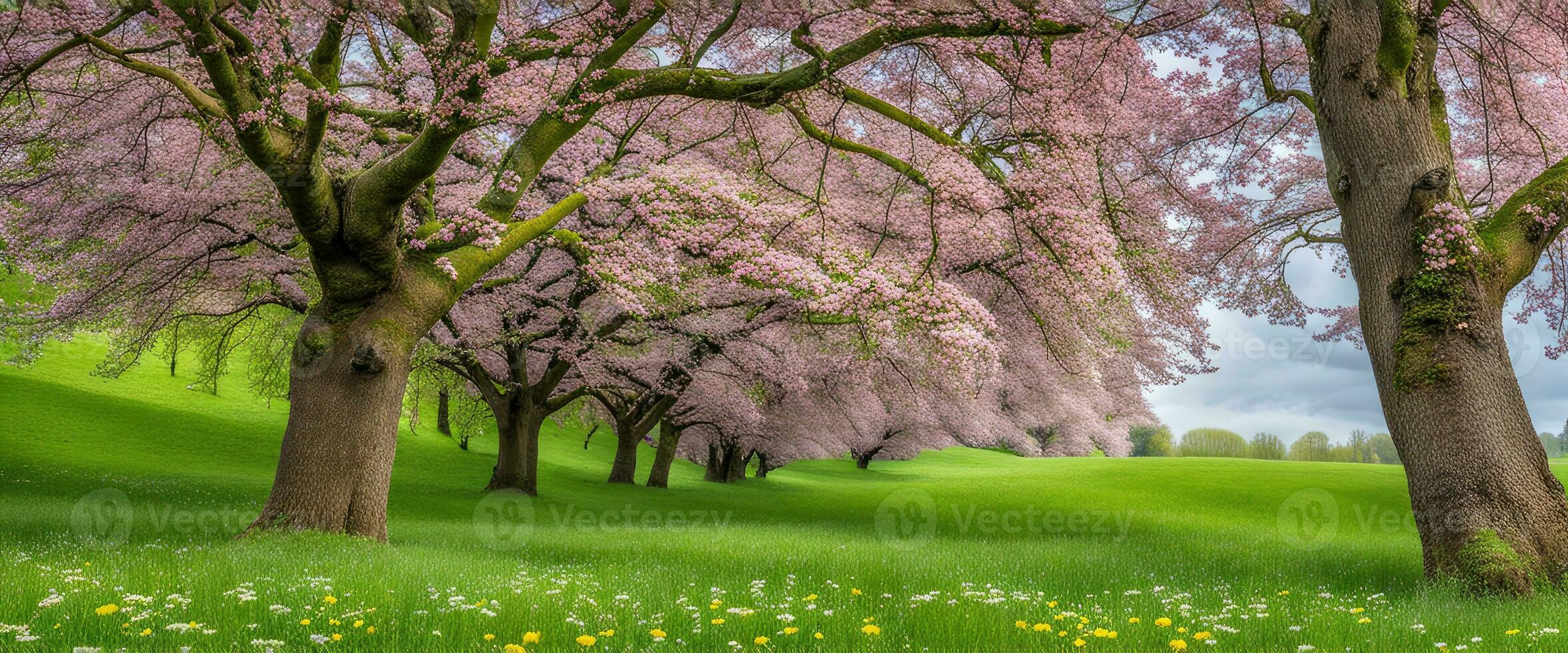 Landscape concept background beautiful meadows in springtime created with ai generative photo