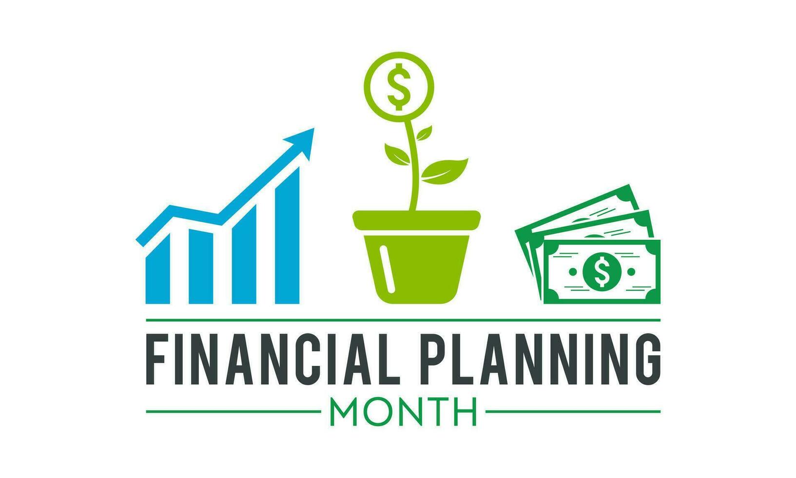 Financial Planning Ponth is observed every year in october. October is Financial Planning Month. Vector template for banner, greeting card, poster with background. Vector illustration.
