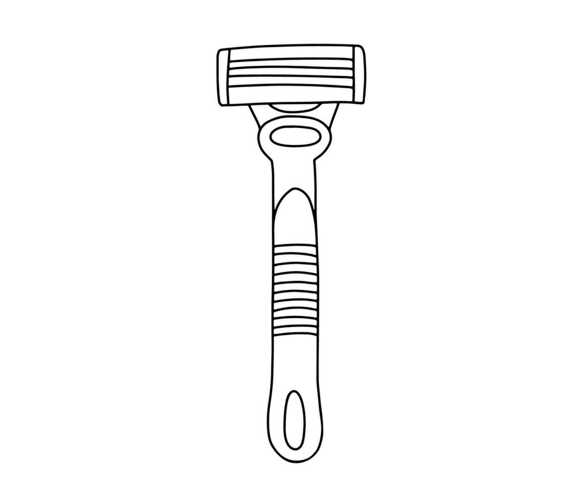 Vector hand drawn Razor outline sketch. Safety razor for shaving doodle icon isolated on white background.