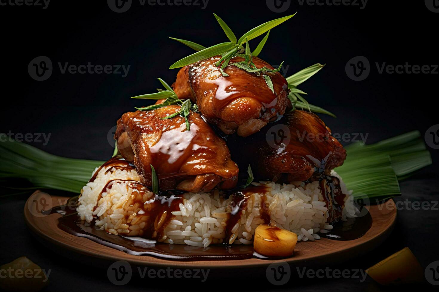 Chicken Biryani with rice and herbs parsley Generative AI photo