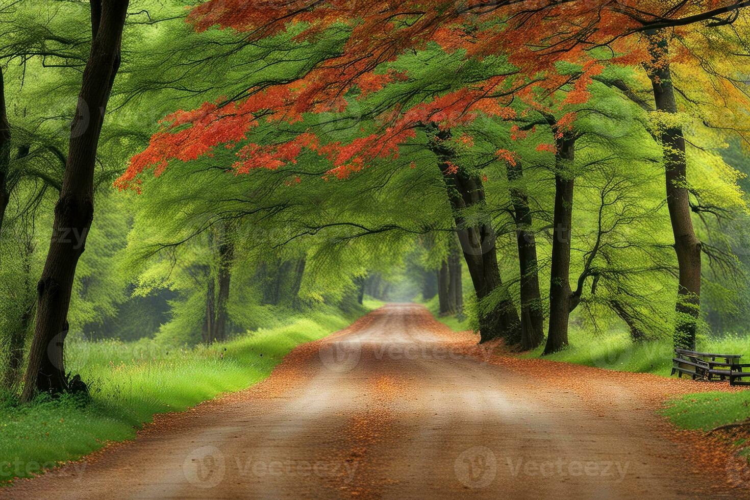 escénico calzada paisaje en el campo bosque creado con ai generativo foto