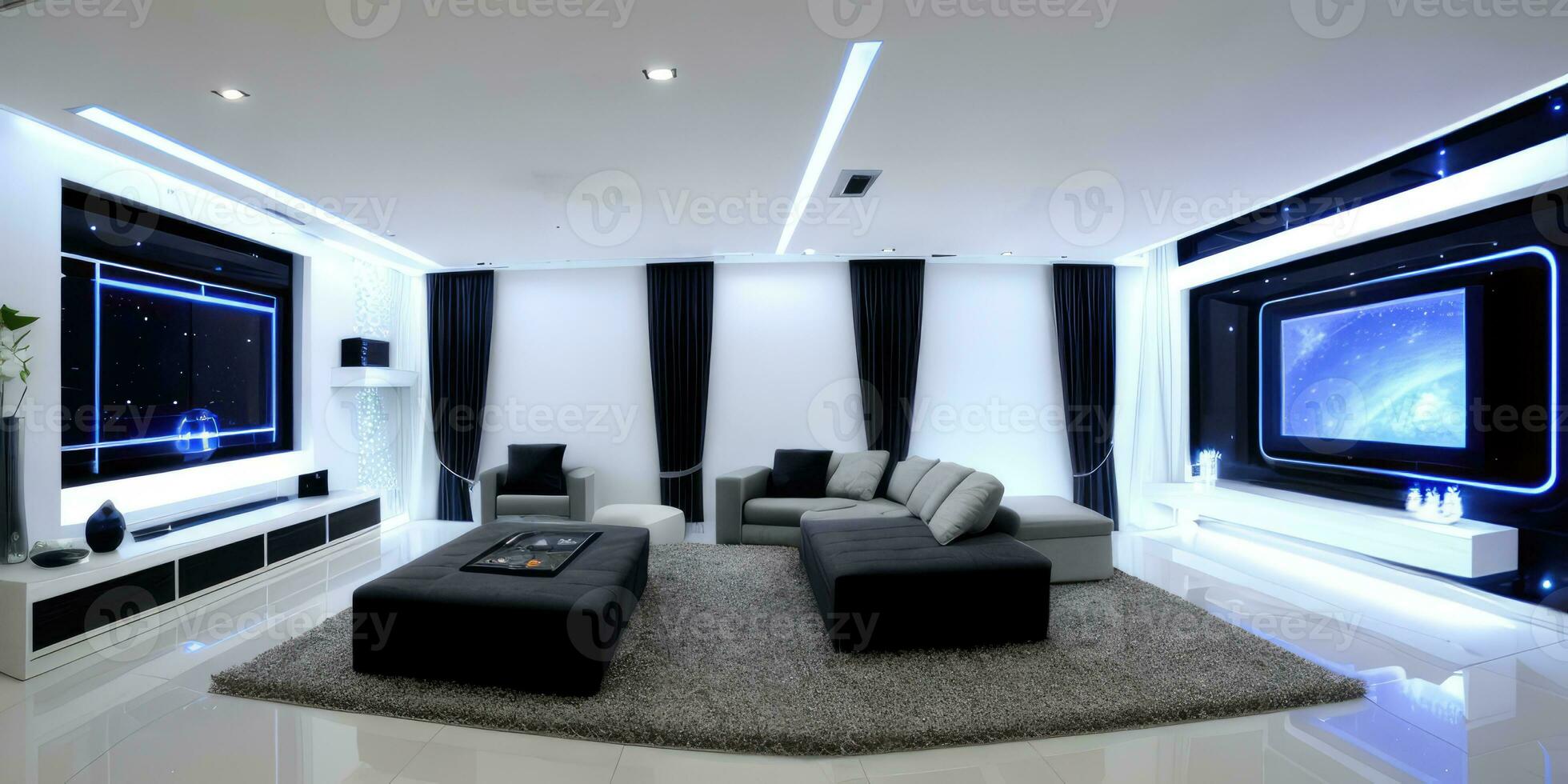 Photo realistic Indoor interior futuristic concept for background created with ai generative