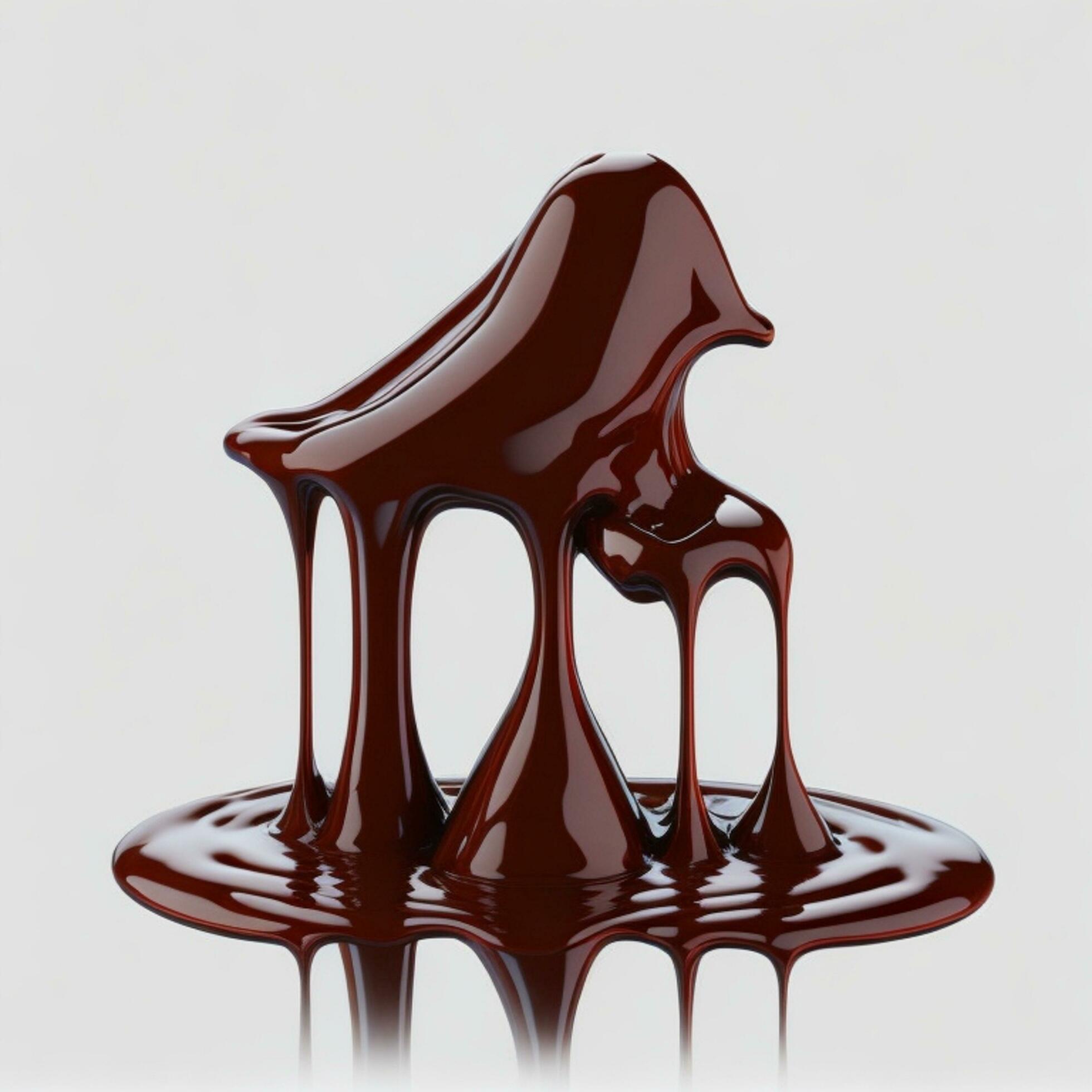 Melted Chocolate Water Drops on a Clean White Background, AI Generated