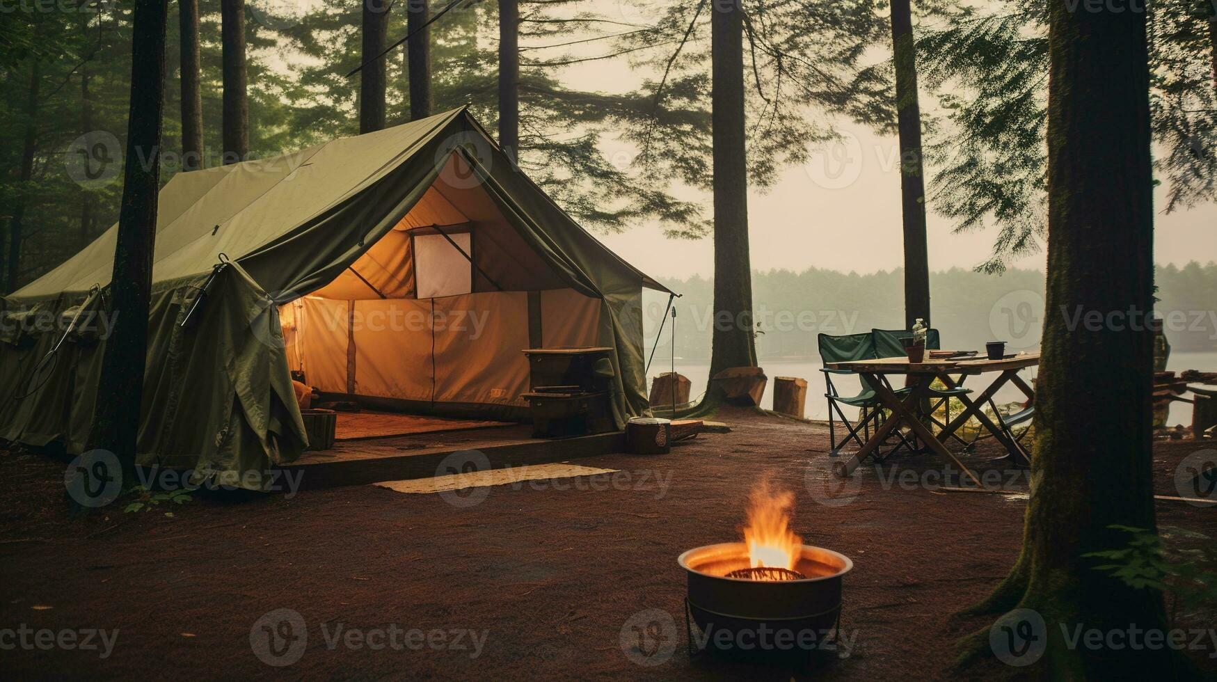 Generative AI, Camping outdoor concept in neutral muted colors, tourist camp photo