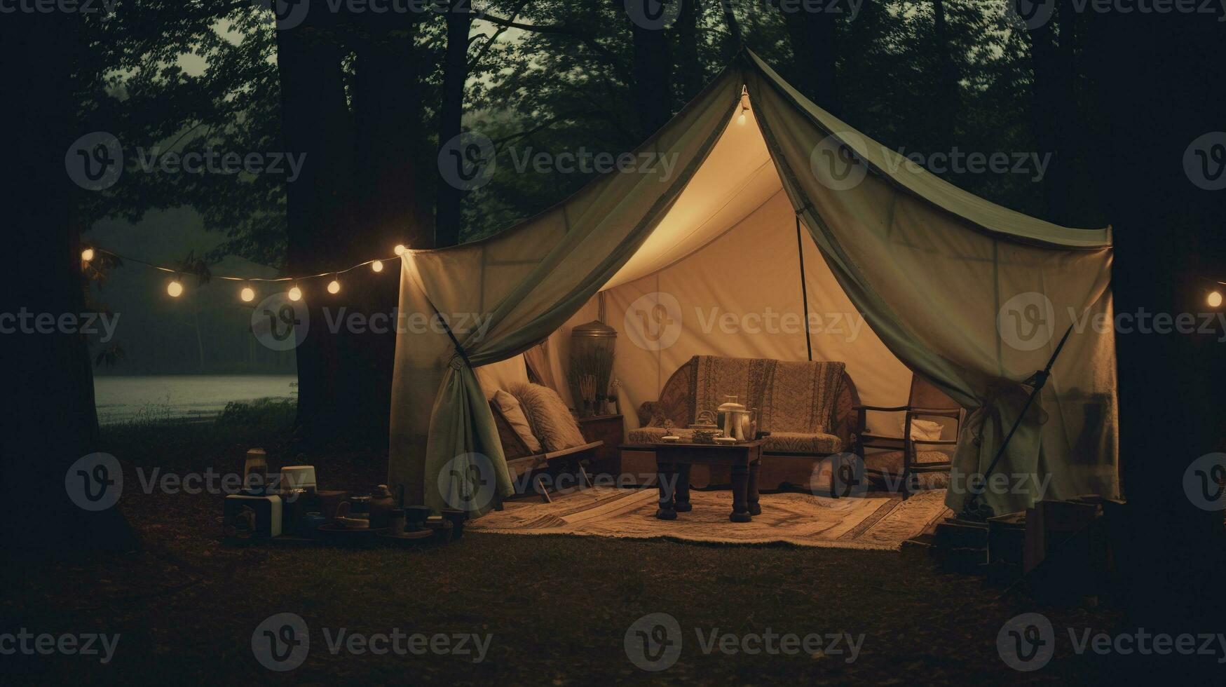 Generative AI, Camping outdoor concept in neutral muted colors, tourist camp photo