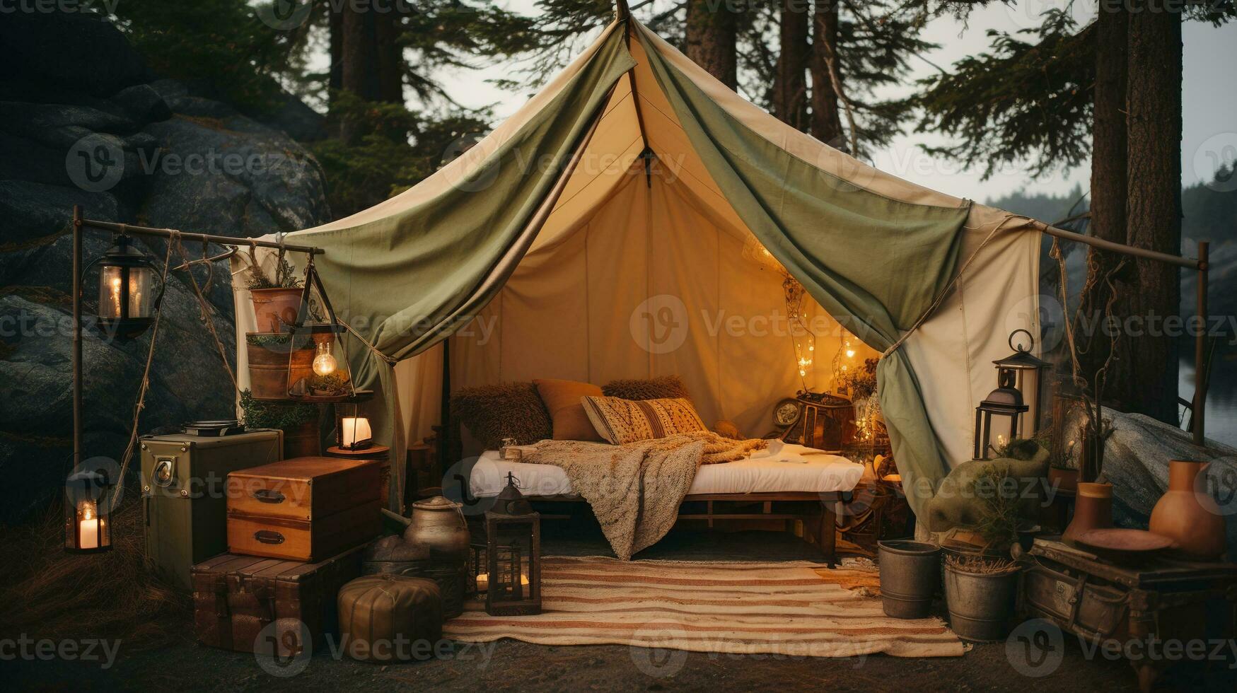 Generative AI, Camping outdoor concept in neutral muted colors, tourist camp photo