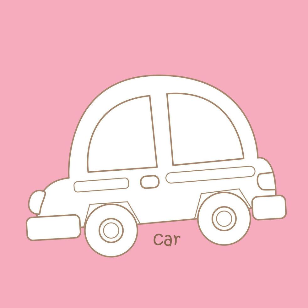 alfabeto C para coche vocabulario colegio lección dibujos animados digital sello contorno vector