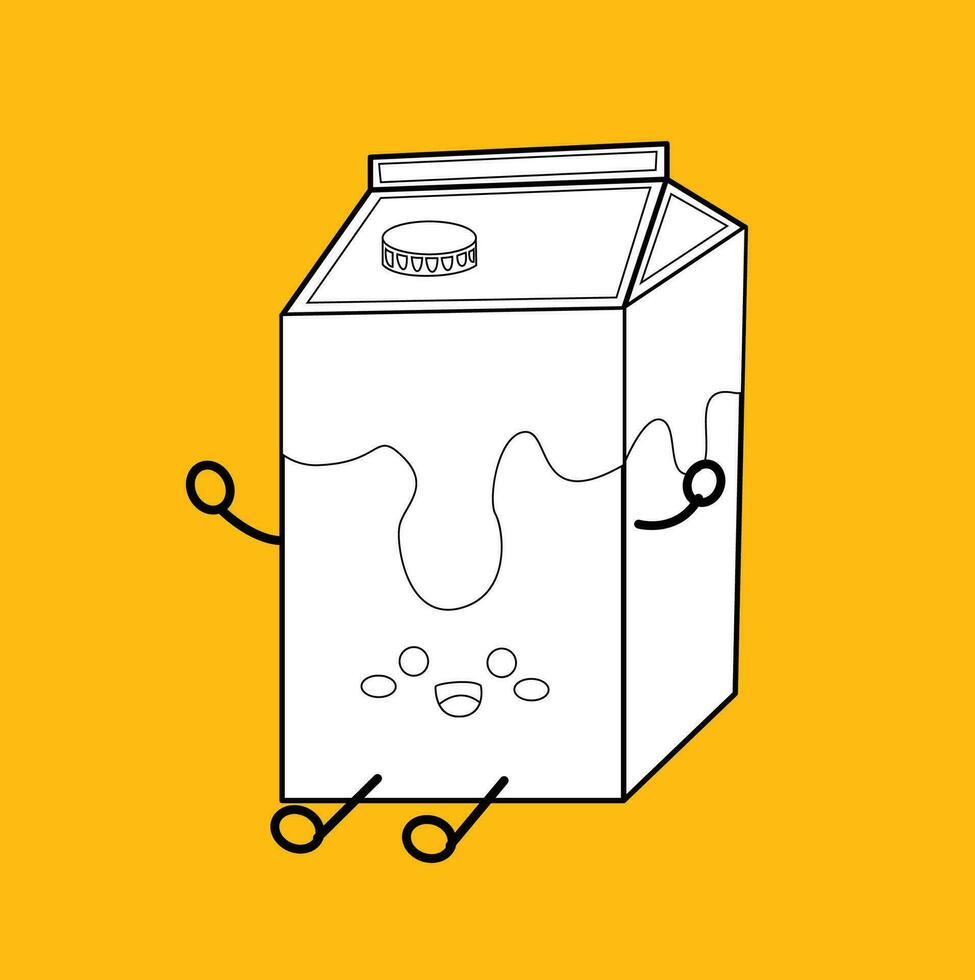 Cute Box Milk Drink Breakfast Menu Planner Cartoon Digital Stamp Outline vector
