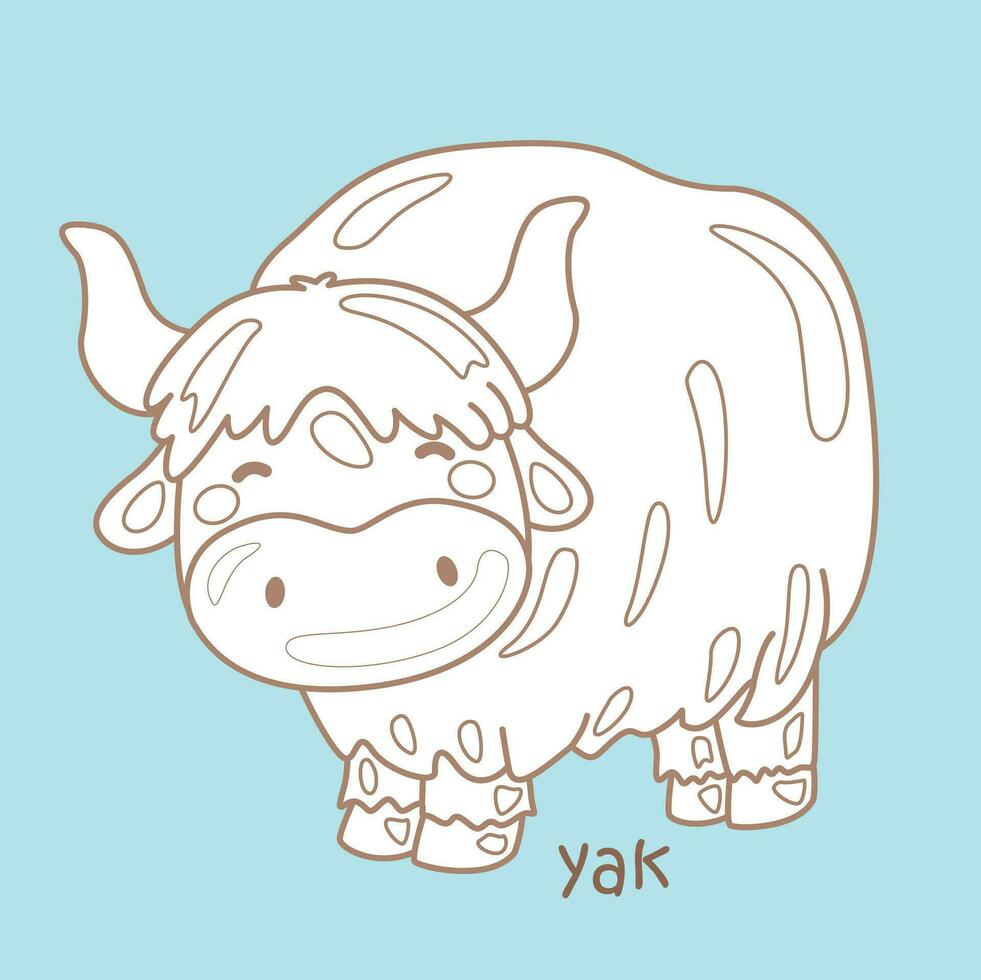 Alphabet Y For Yak Vocabulary School Lesson Cartoon Digital Stamp Outline vector