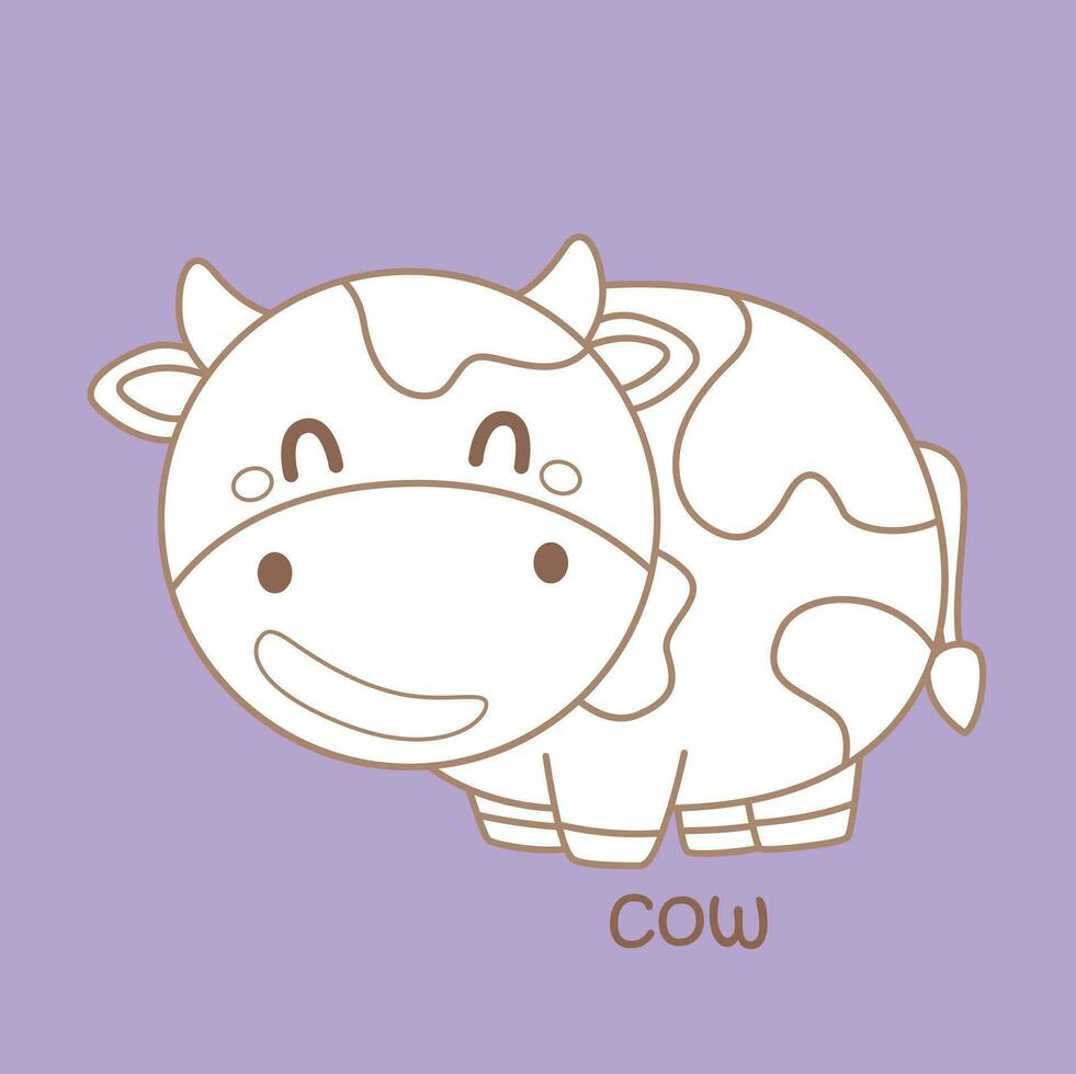 Alphabet C For Cow Vocabulary School Lesson Cartoon Digital Stamp Outline vector