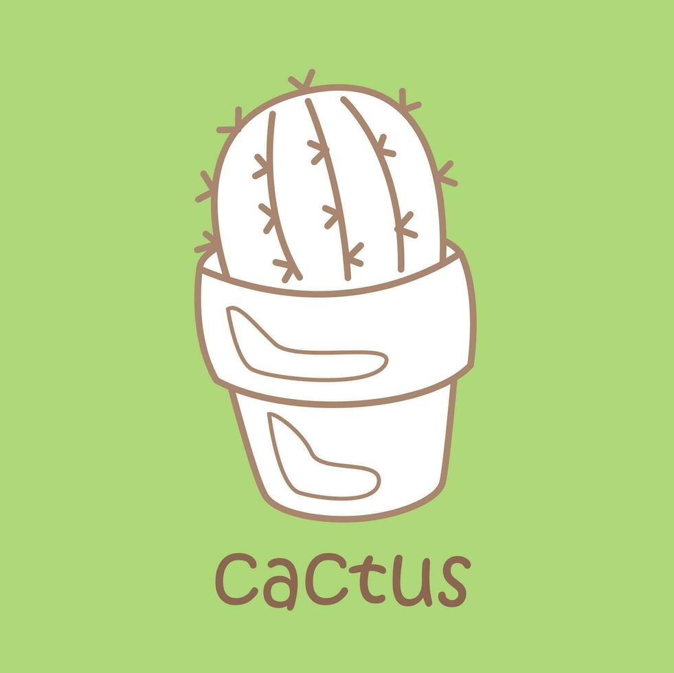 Alphabet C For Cactus Vocabulary School Lesson Cartoon Digital Stamp Outline vector