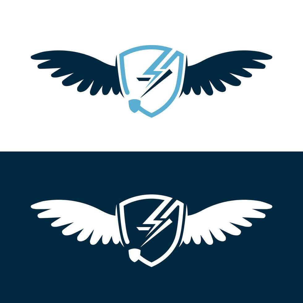 Lightning bolt with wings logo concept. vector