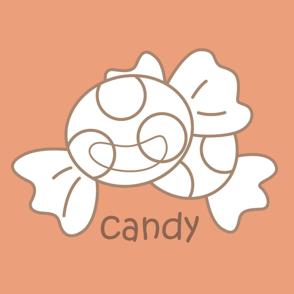 Alphabet C For Candy Vocabulary School Lesson Cartoon Digital Stamp Outline vector